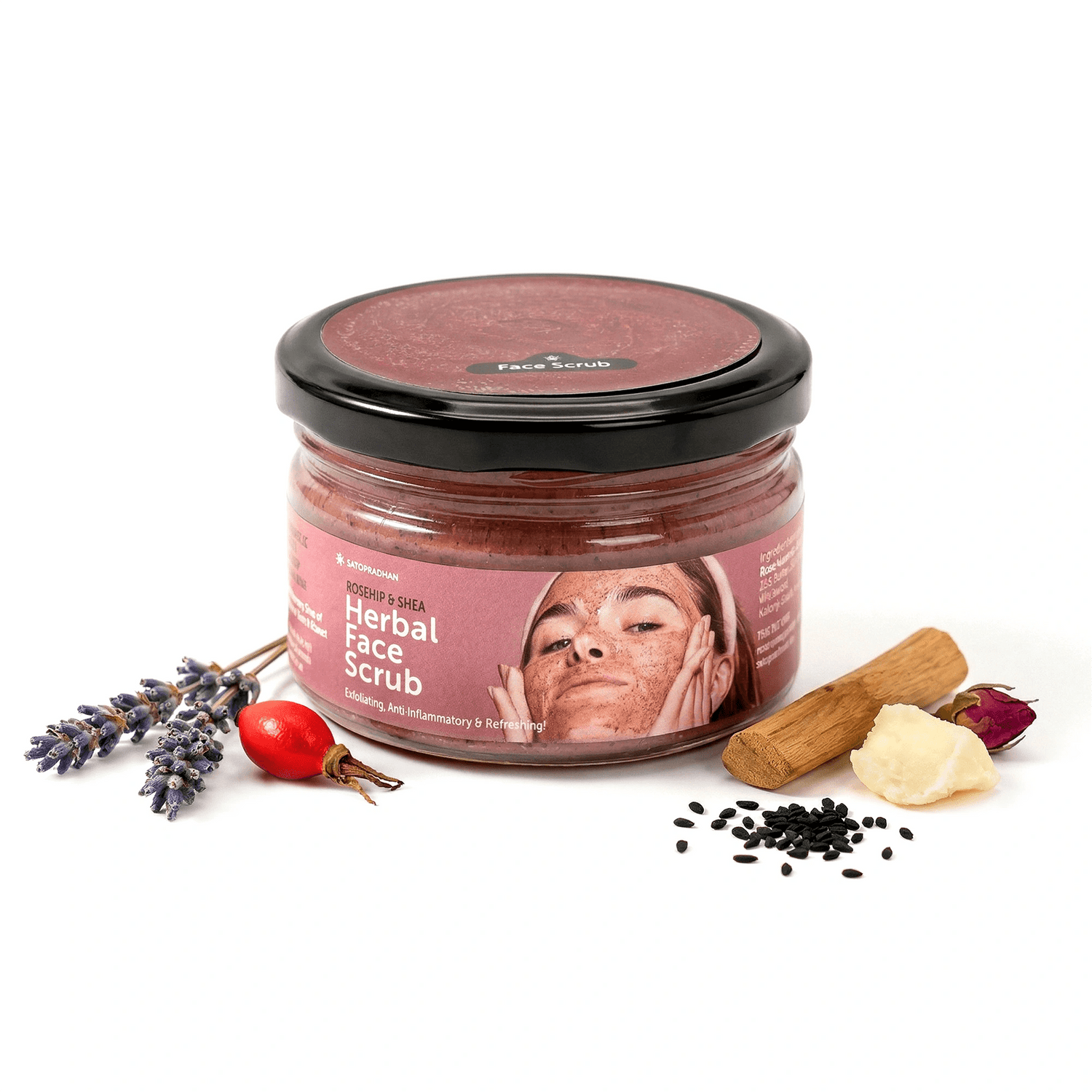 Satopradhan Rosehip & Shea Butter Exfoliating Herbal Scrub for Face & Body 150g - Natural Detan Scrub for Cleansing - Blackhead & Whitehead Remover - Dead Skin Remover - Detan Face Ubtan - Satopradhan