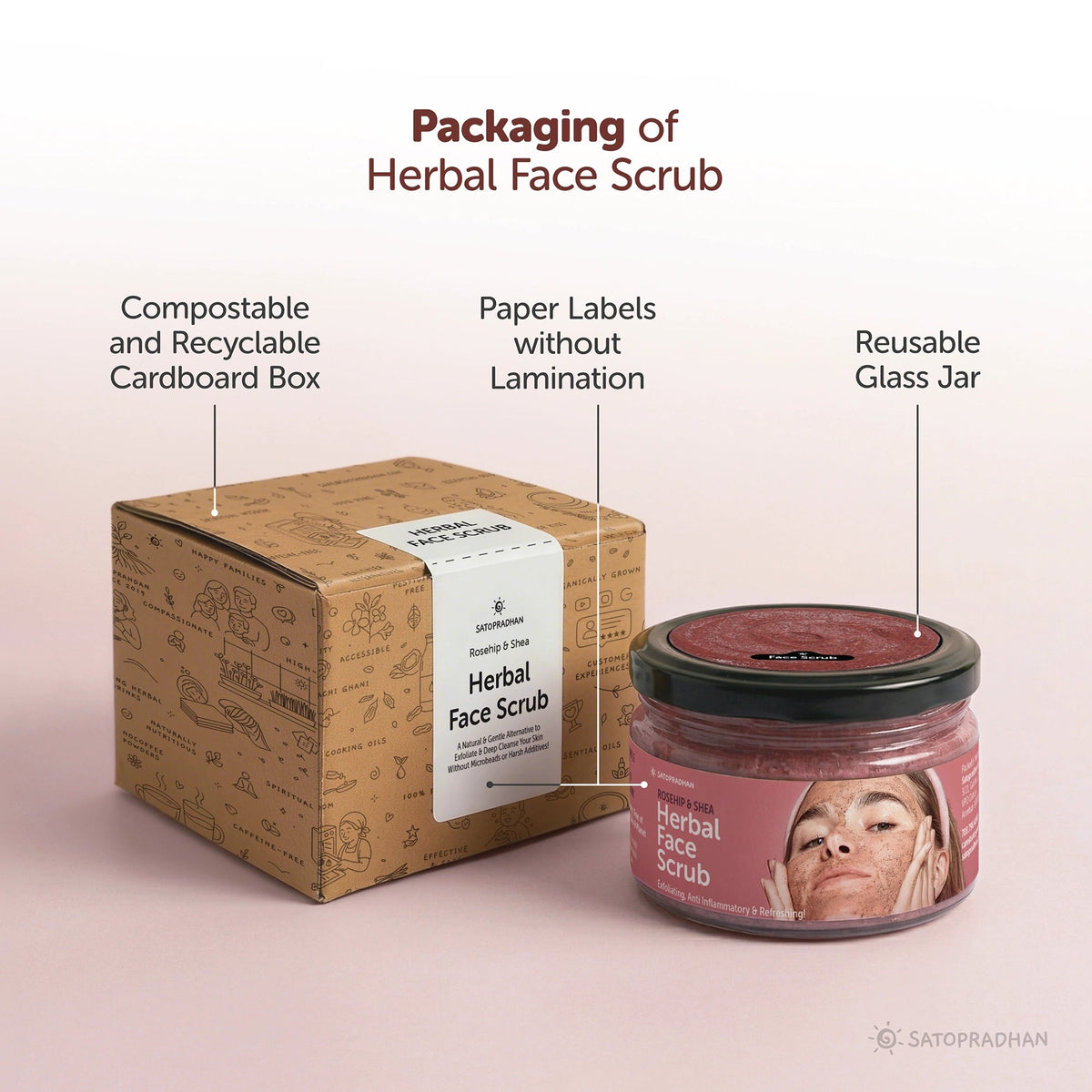 Satopradhan Rosehip & Shea Butter Exfoliating Herbal Scrub for Face & Body 150g - Natural Detan Scrub for Cleansing - Blackhead & Whitehead Remover - Dead Skin Remover - Detan Face Ubtan - Satopradhan