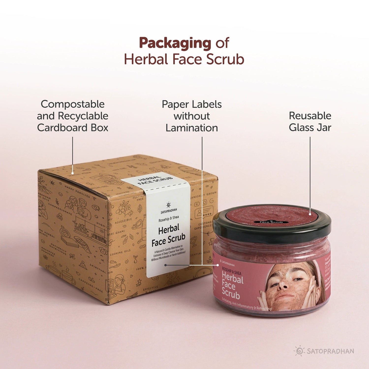 Satopradhan Rosehip & Shea Butter Exfoliating Herbal Scrub for Face & Body 150g - Natural Detan Scrub for Cleansing - Blackhead & Whitehead Remover - Dead Skin Remover - Detan Face Ubtan - Satopradhan