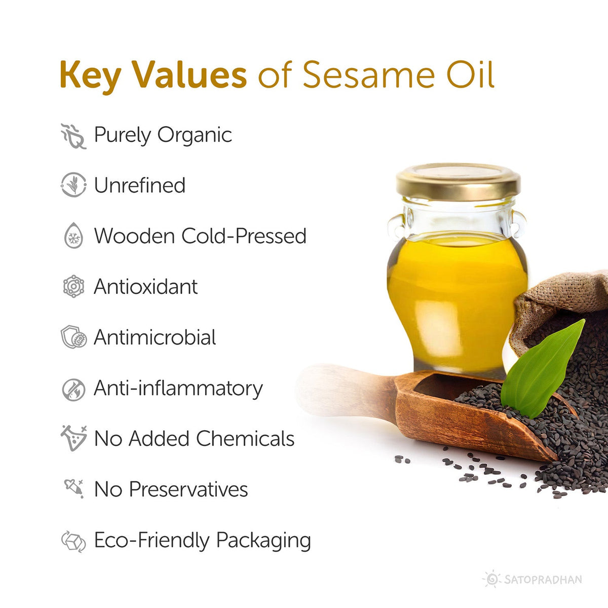 Sesame/Gingelly Oil 1000ml in reusable glass bottle - Pure & Wooden Cold-pressed without Chemicals - Extracted from Black Sesame Seeds | Meetha Tel - Satopradhan