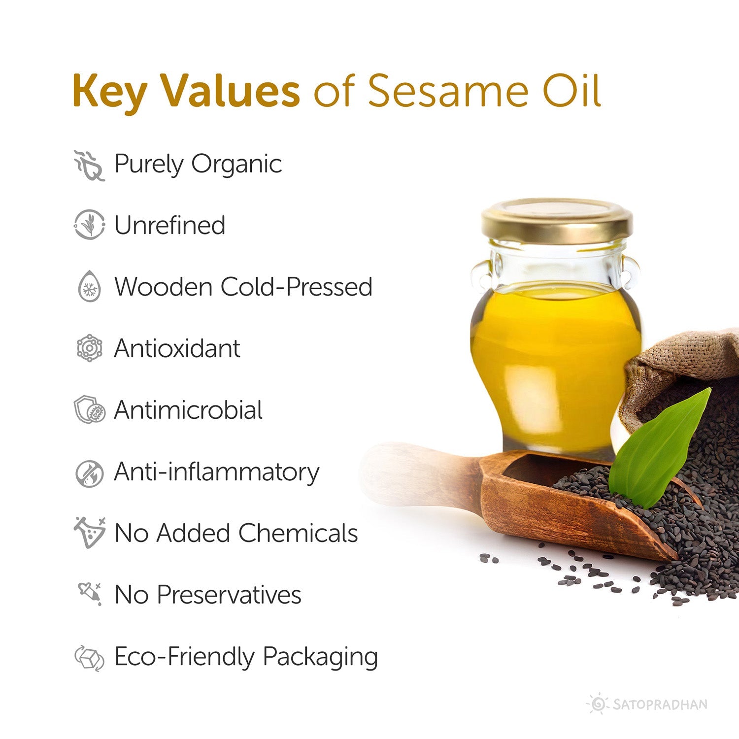 Sesame/Gingelly Oil 1000ml in reusable glass bottle - Pure & Wooden Cold-pressed without Chemicals - Extracted from Black Sesame Seeds | Meetha Tel - Satopradhan
