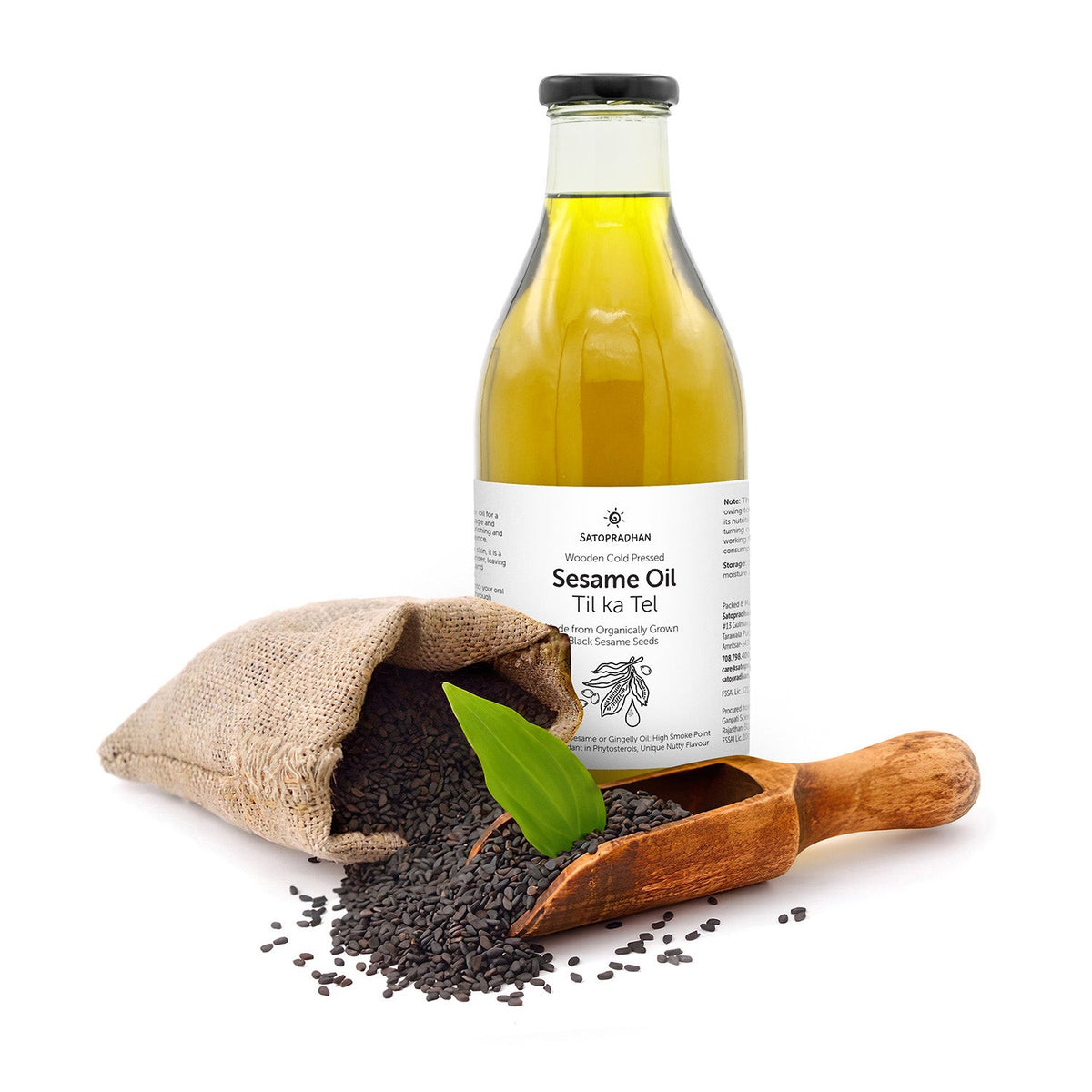 Sesame/Gingelly Oil 1000ml in reusable glass bottle - Pure & Wooden Cold-pressed without Chemicals - Extracted from Black Sesame Seeds | Meetha Tel - Satopradhan