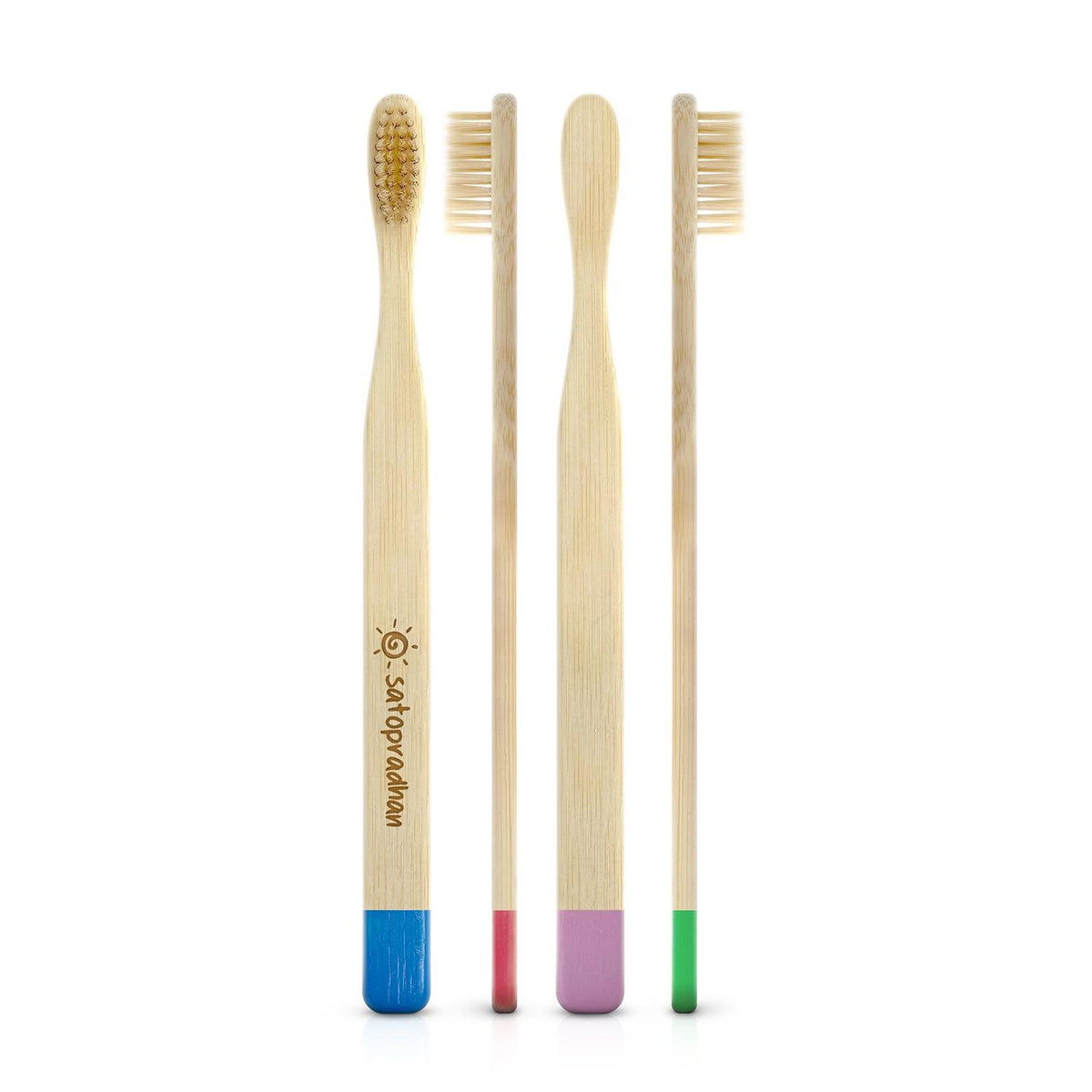 Toothbrushes - Set of 4 with Bamboo Handles & Biodegradable Bristles - Colored markings for easier identification