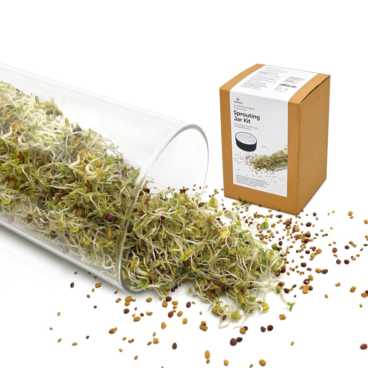 Sprouting Jar Kit - Unique Strainer Cap and Seed Mix Pack - Thoughtfully Designed & Easy to Use DIY Growing Kit