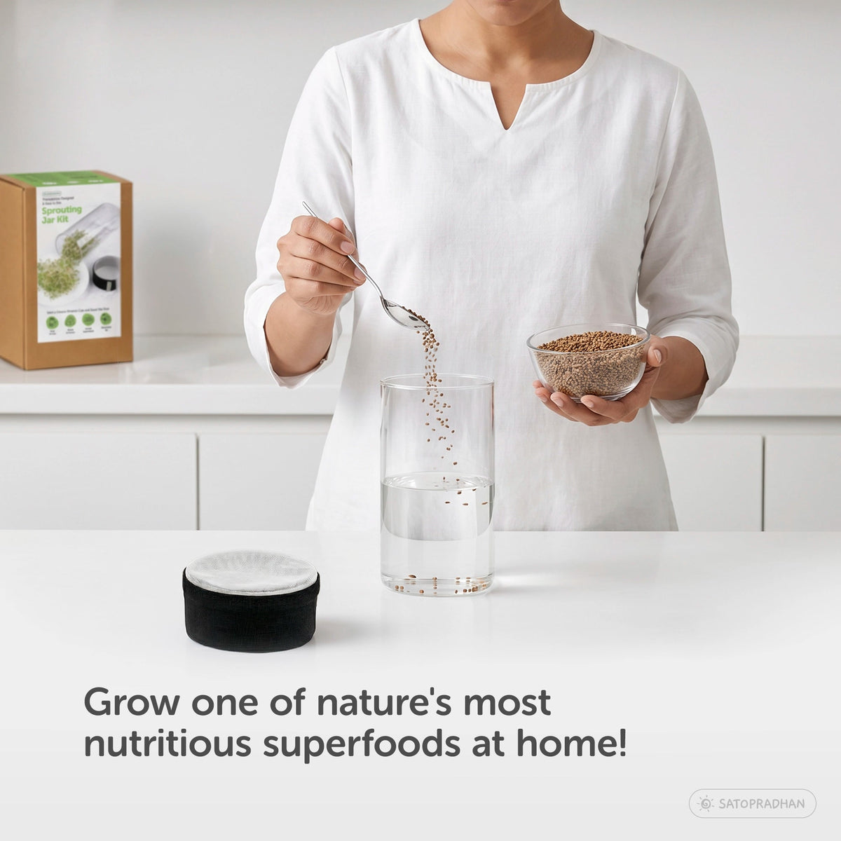 Sprouting Jar Kit - Unique Strainer Cap and Seed Mix Pack - Thoughtfully Designed & Easy to Use DIY Growing Kit - Satopradhan