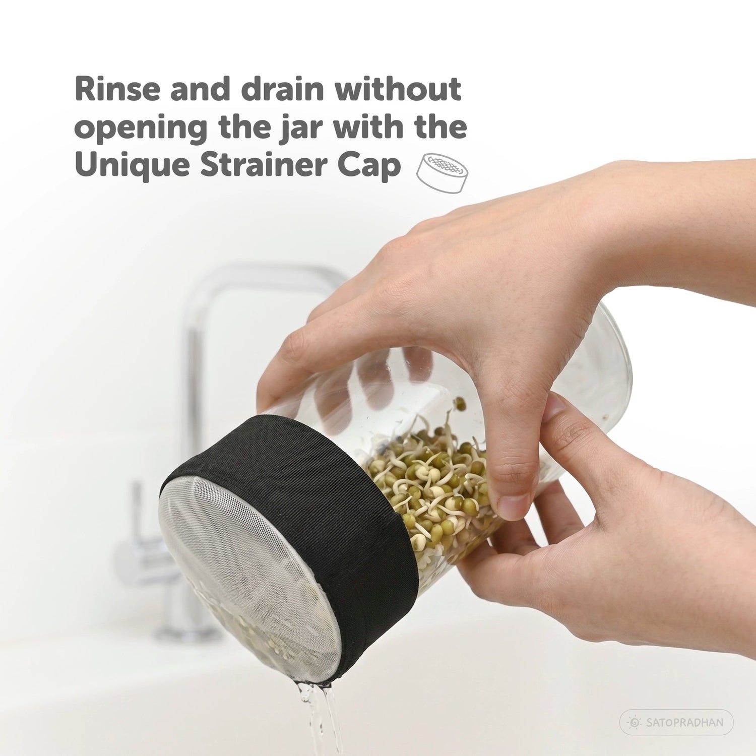 Sprouting Jar Kit - Unique Strainer Cap and Seed Mix Pack - Thoughtfully Designed & Easy to Use DIY Growing Kit - Satopradhan