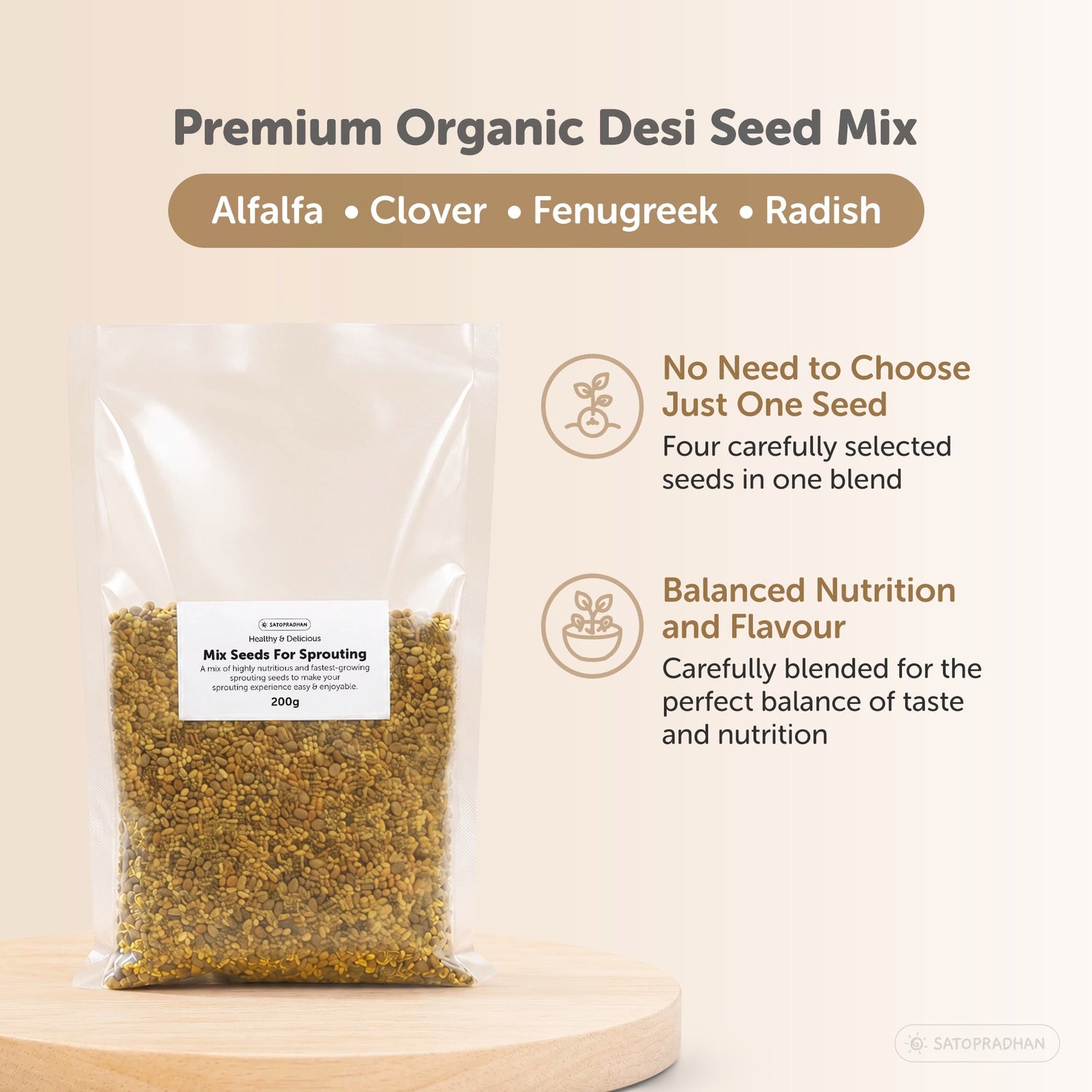 Sprouting Jar Kit - Unique Strainer Cap and Seed Mix Pack - Thoughtfully Designed & Easy to Use DIY Growing Kit - Satopradhan