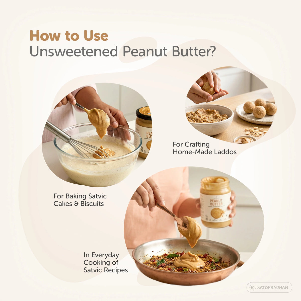 Sugar Free Plain Peanut Butter 500g – Creamy - Unsweetened - 100% Peanuts - Satopradhan