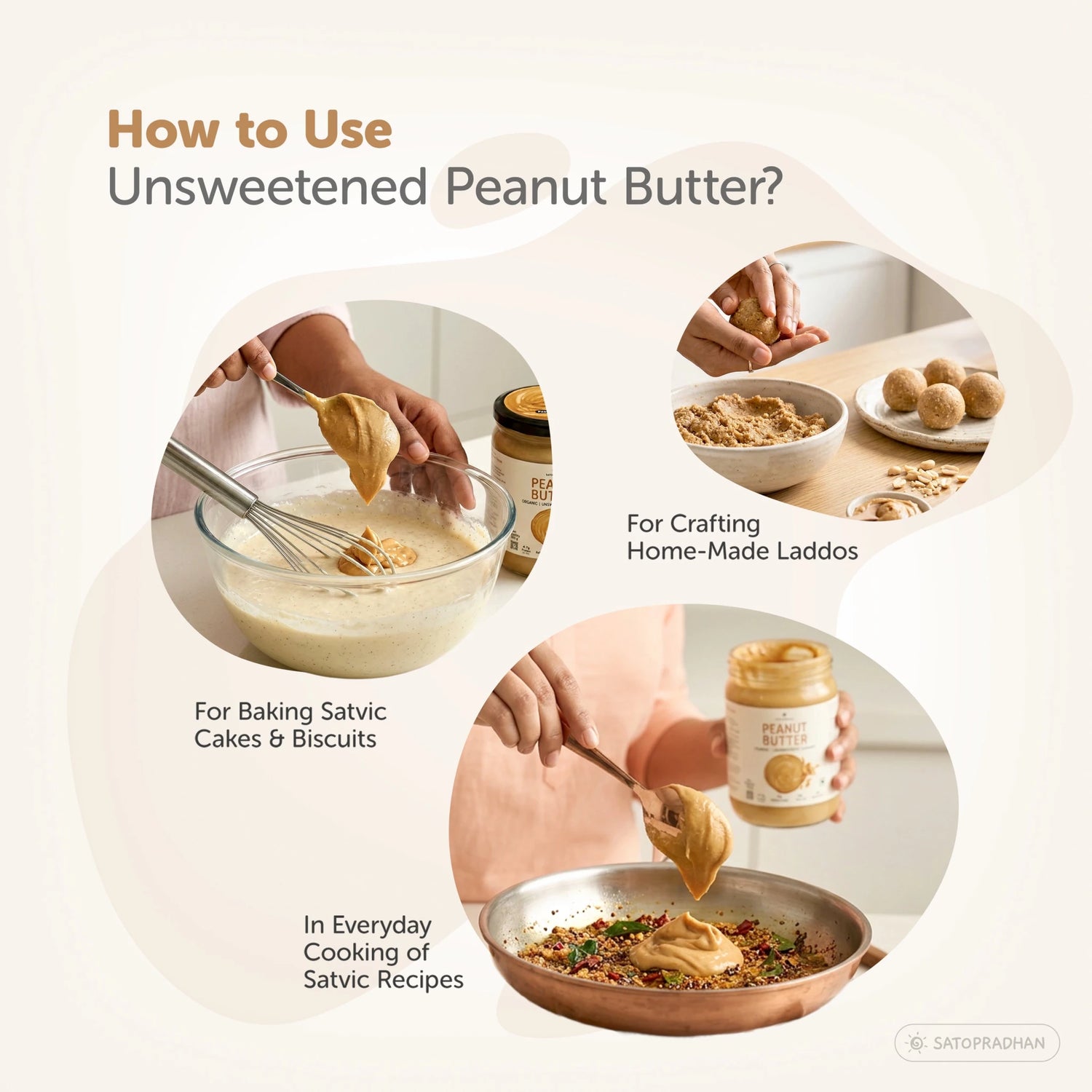 Sugar Free Plain Peanut Butter 500g – Creamy - Unsweetened - 100% Peanuts - Satopradhan