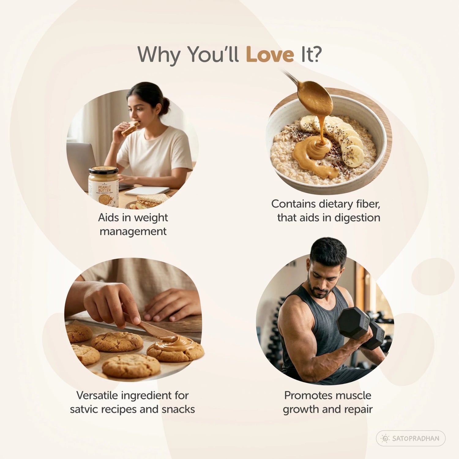 Sugar Free Plain Peanut Butter 500g – Creamy - Unsweetened - 100% Peanuts - Satopradhan