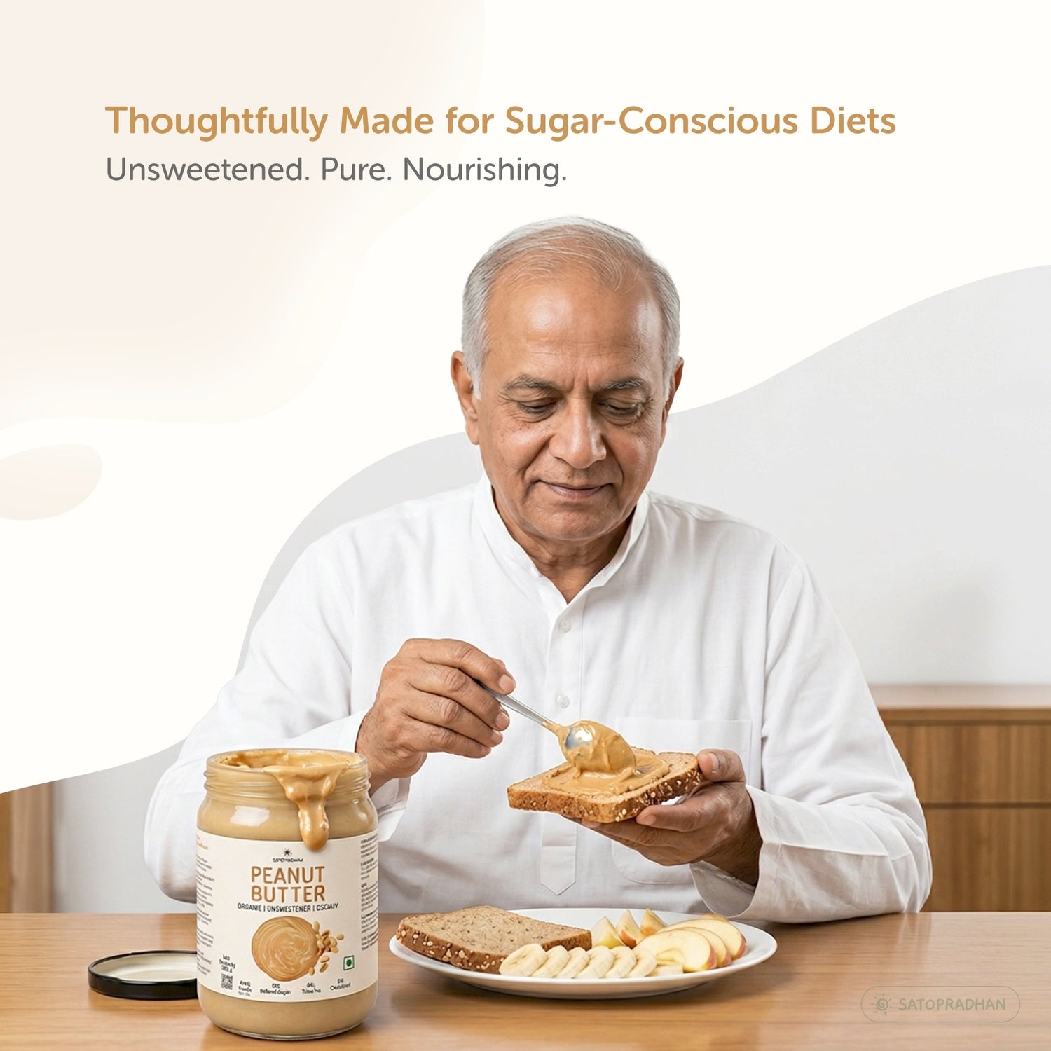 Sugar Free Plain Peanut Butter 500g – Creamy - Unsweetened - 100% Peanuts - Satopradhan