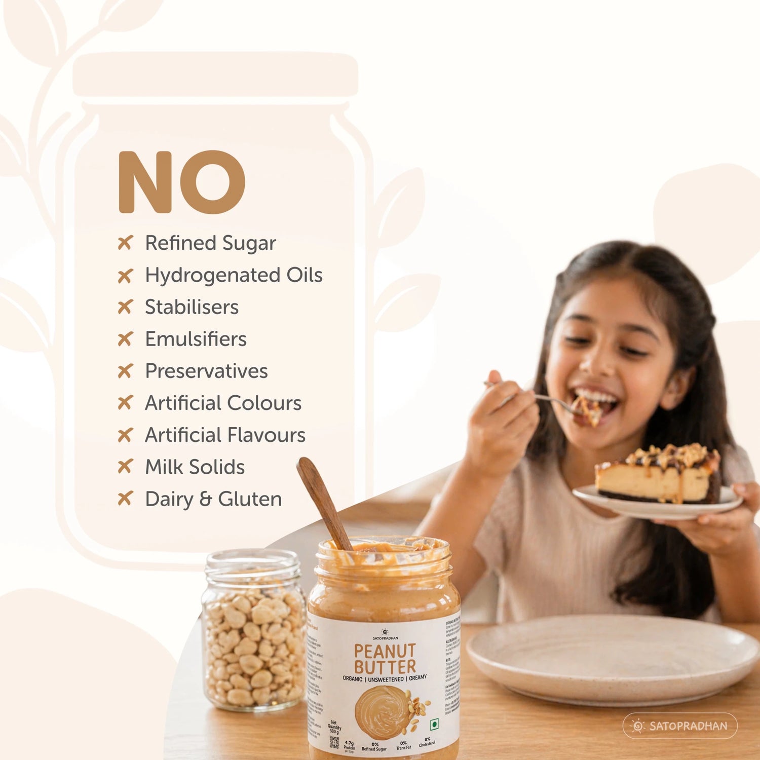 Sugar Free Plain Peanut Butter 500g – Creamy - Unsweetened - 100% Peanuts - Satopradhan