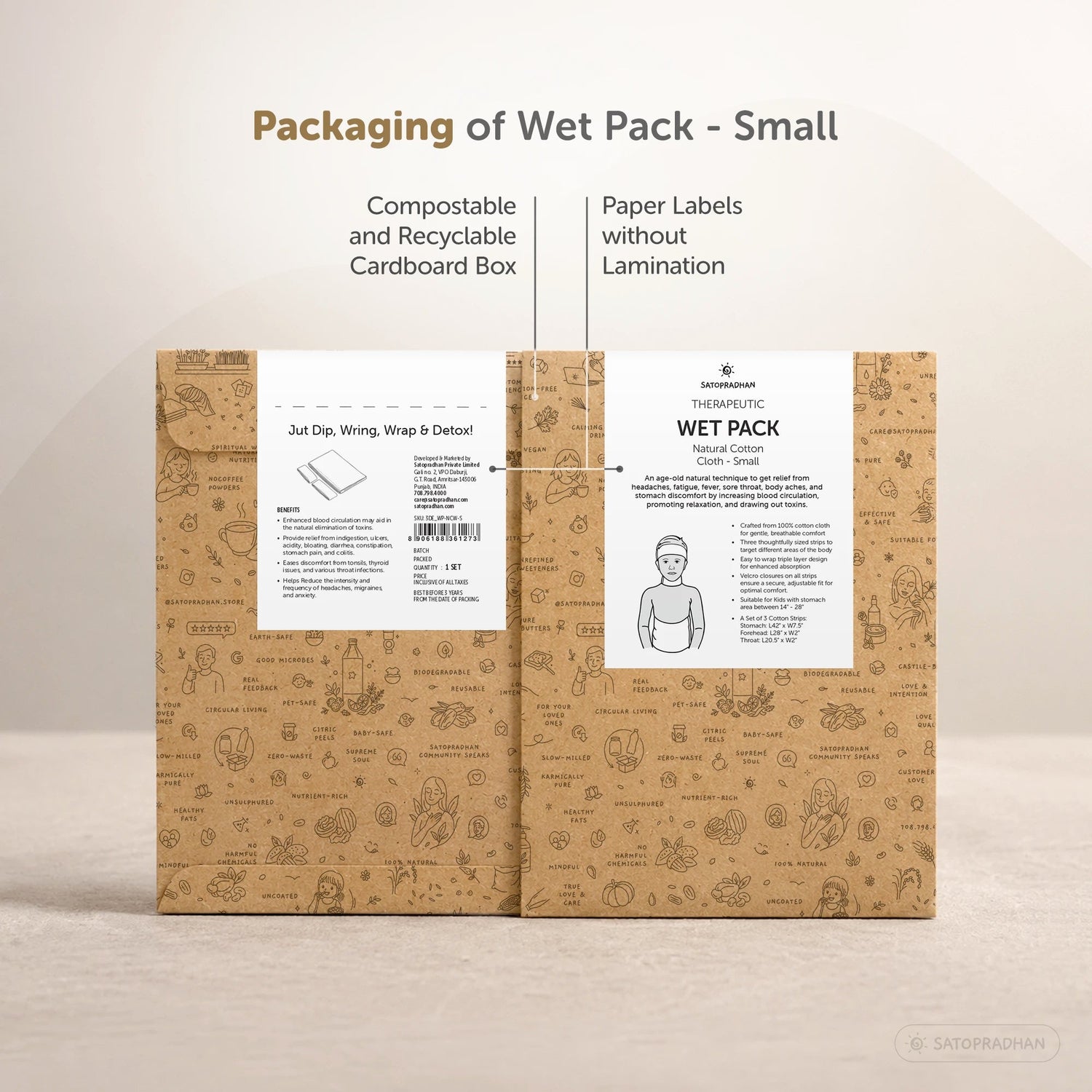 Therapeutic Cotton Cloth Wet Pack - Natural Detox and Healing - Thandi Patti for Headache, Fever, Fatigue, Sore Throat, Thyroid, Digestion, Cold - Satopradhan