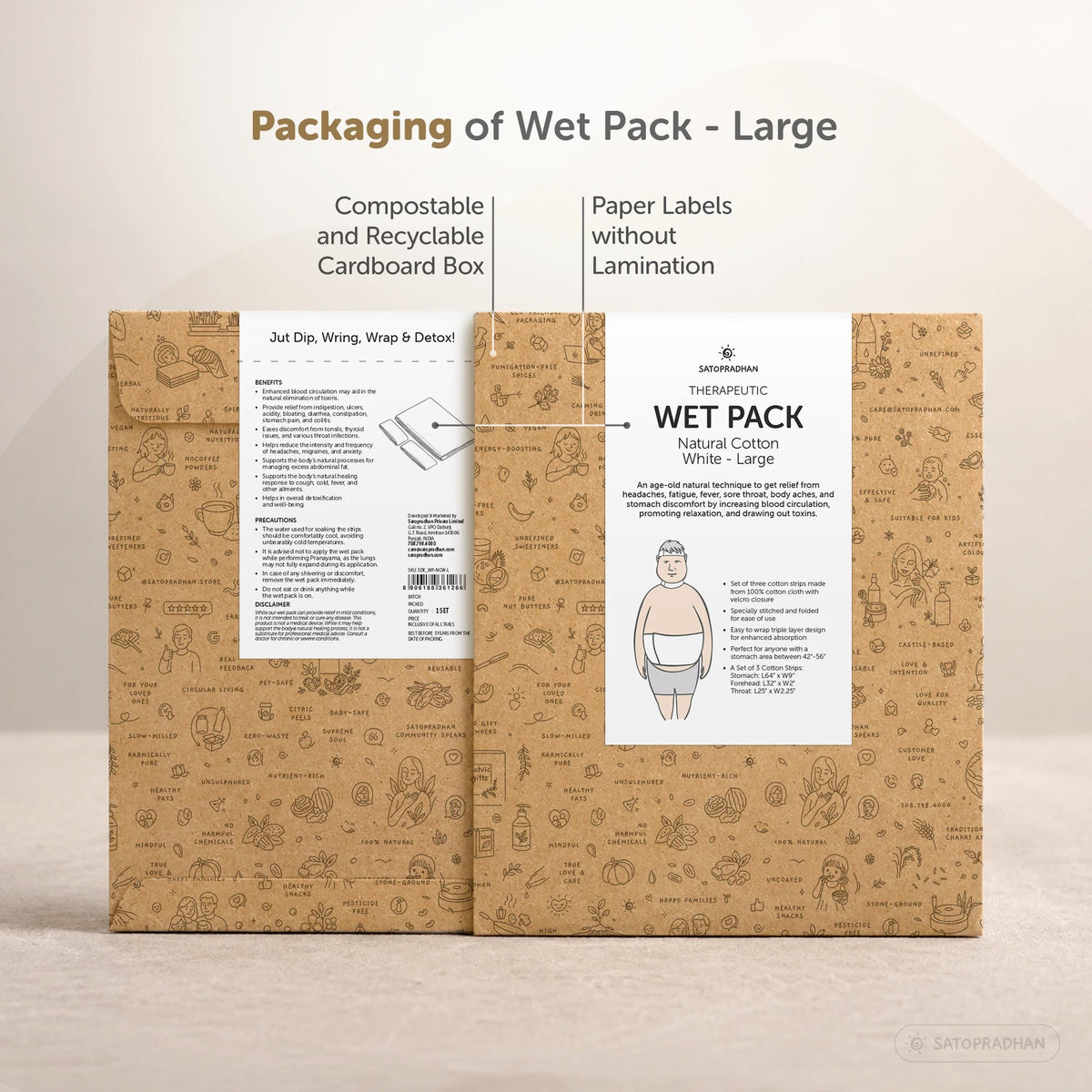 Therapeutic Cotton Cloth Wet Pack - Natural Detox and Healing - Thandi Patti for Headache, Fever, Fatigue, Sore Throat, Thyroid, Digestion, Cold - Satopradhan