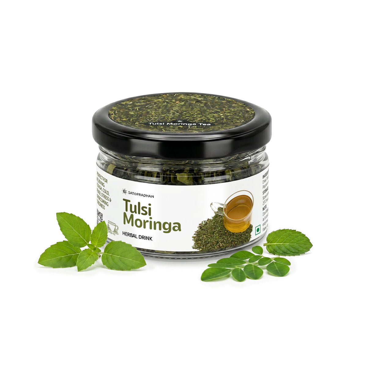 Tulsi Moringa Herbal Infusion – Caffeine-Free Loose Leaf Dried Herbal Blend with Peppermint for Immunity & Seasonal Cold, Cough Support - 25g & 150g - Satopradhan
