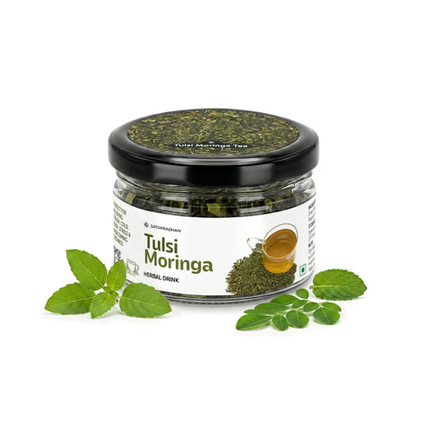Tulsi Moringa Herbal Infusion – Caffeine-Free Loose Leaf Dried Herbal Blend with Peppermint for Immunity & Seasonal Cold, Cough Support - 25g & 150g