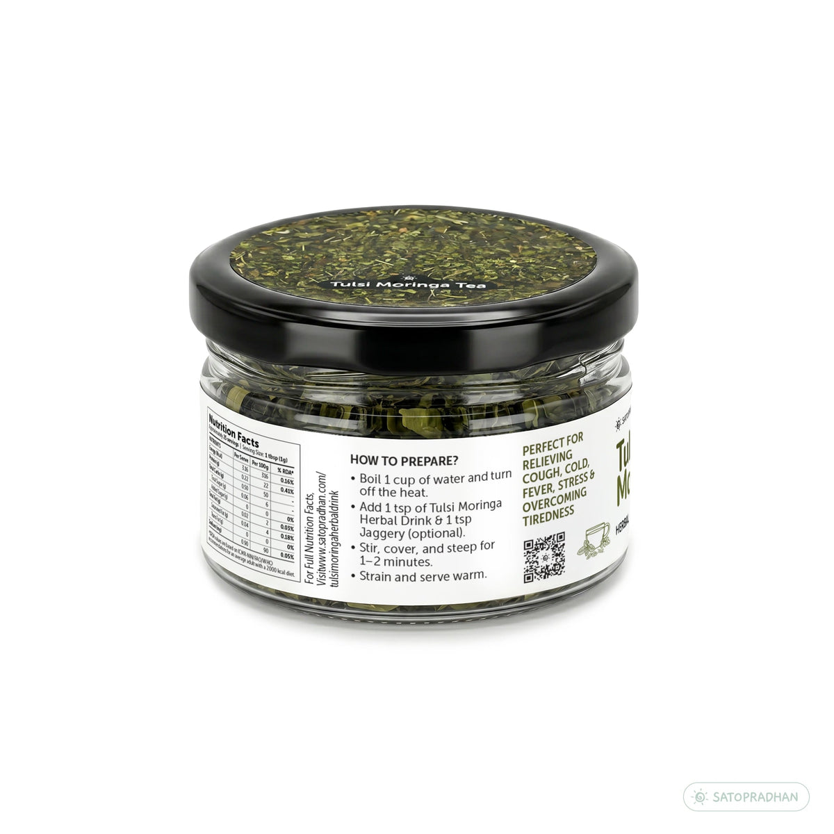Tulsi Moringa Herbal Infusion – Caffeine-Free Loose Leaf Dried Herbal Blend with Peppermint for Immunity & Seasonal Cold, Cough Support - 25g & 150g - Satopradhan