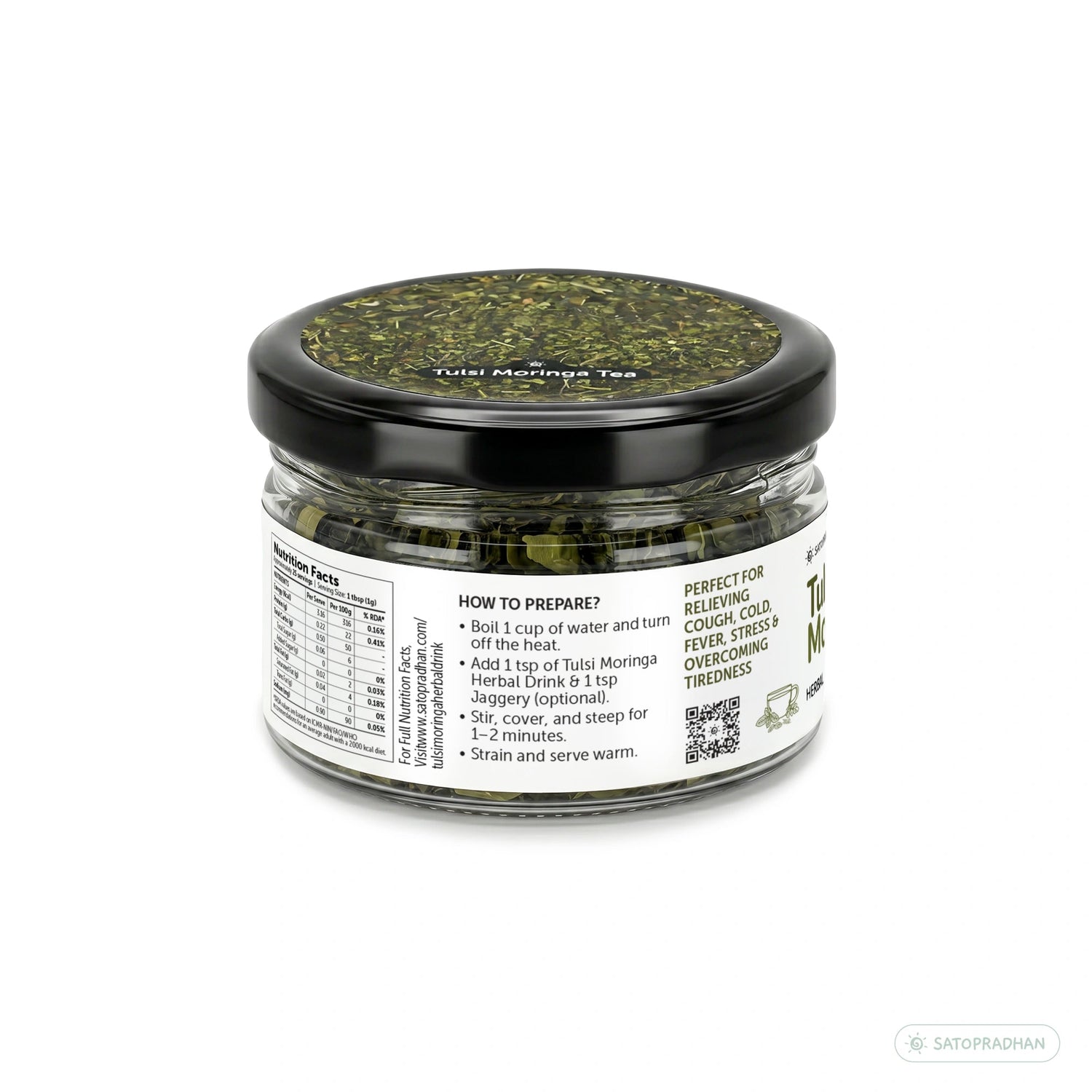 Tulsi Moringa Herbal Infusion – Caffeine-Free Loose Leaf Dried Herbal Blend with Peppermint for Immunity & Seasonal Cold, Cough Support - 25g & 150g - Satopradhan