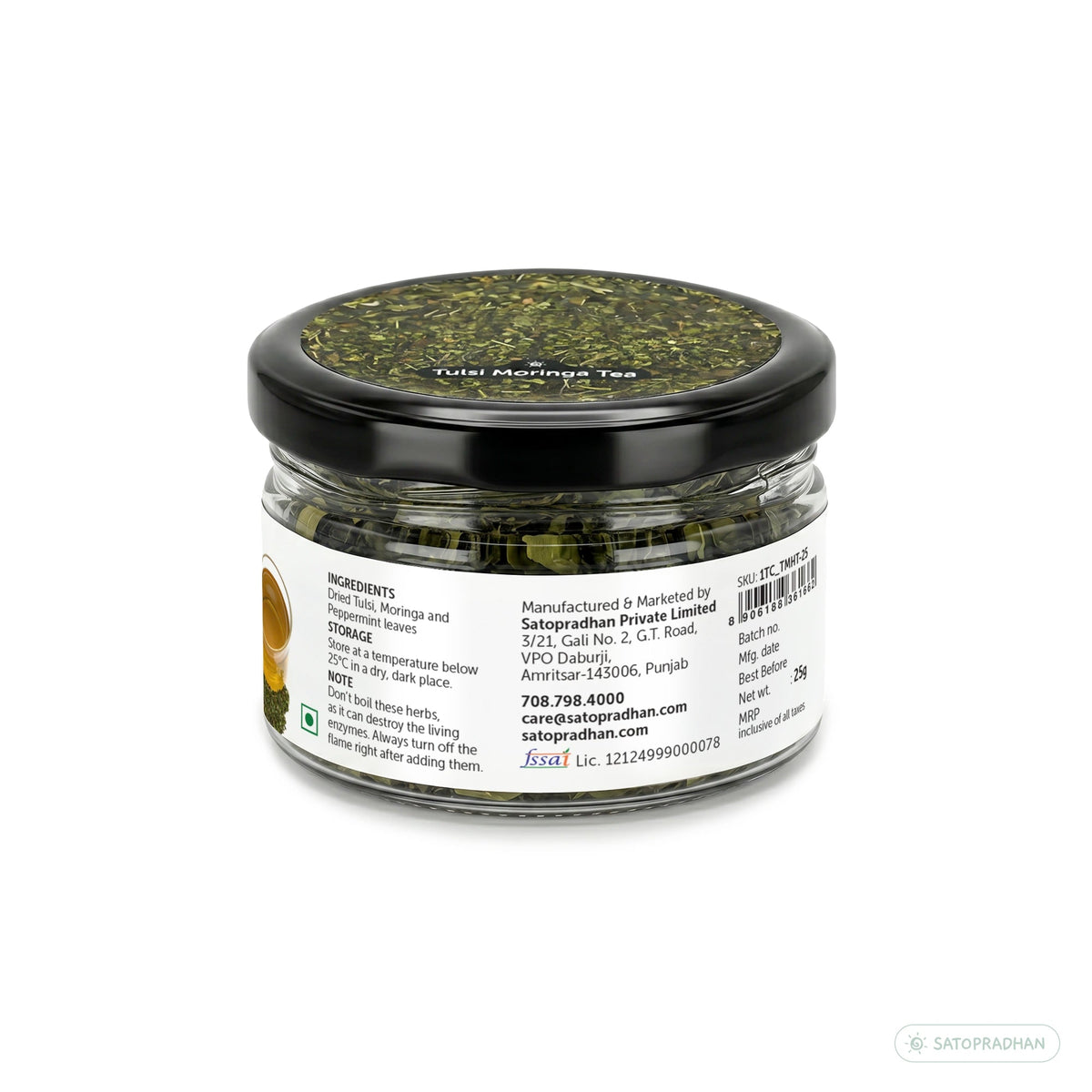 Tulsi Moringa Herbal Infusion – Caffeine-Free Loose Leaf Dried Herbal Blend with Peppermint for Immunity & Seasonal Cold, Cough Support - 25g & 150g - Satopradhan