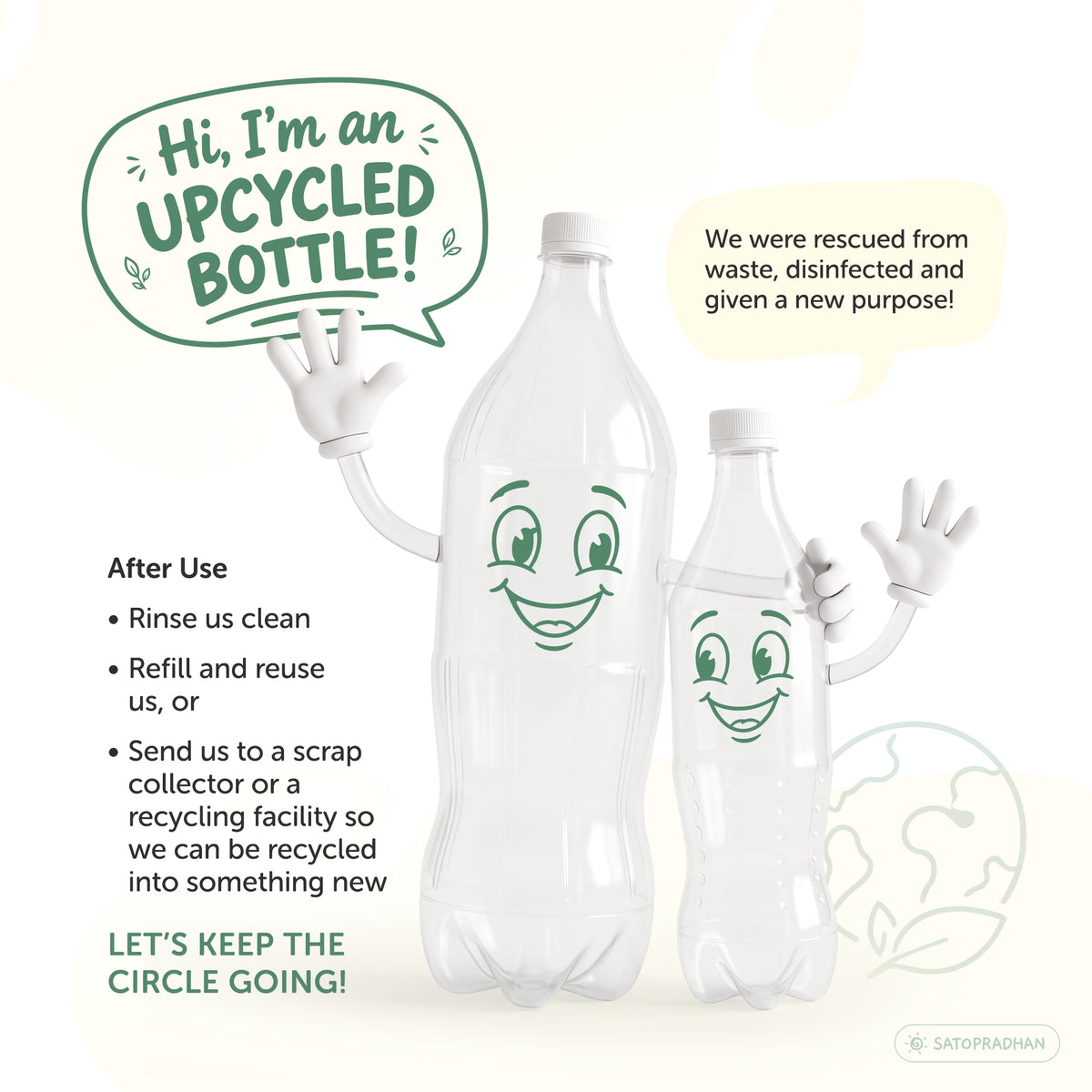 Satopradhan bioenzyme laundry liquid packaged in upcycled plastic bottles to reduce plastic waste