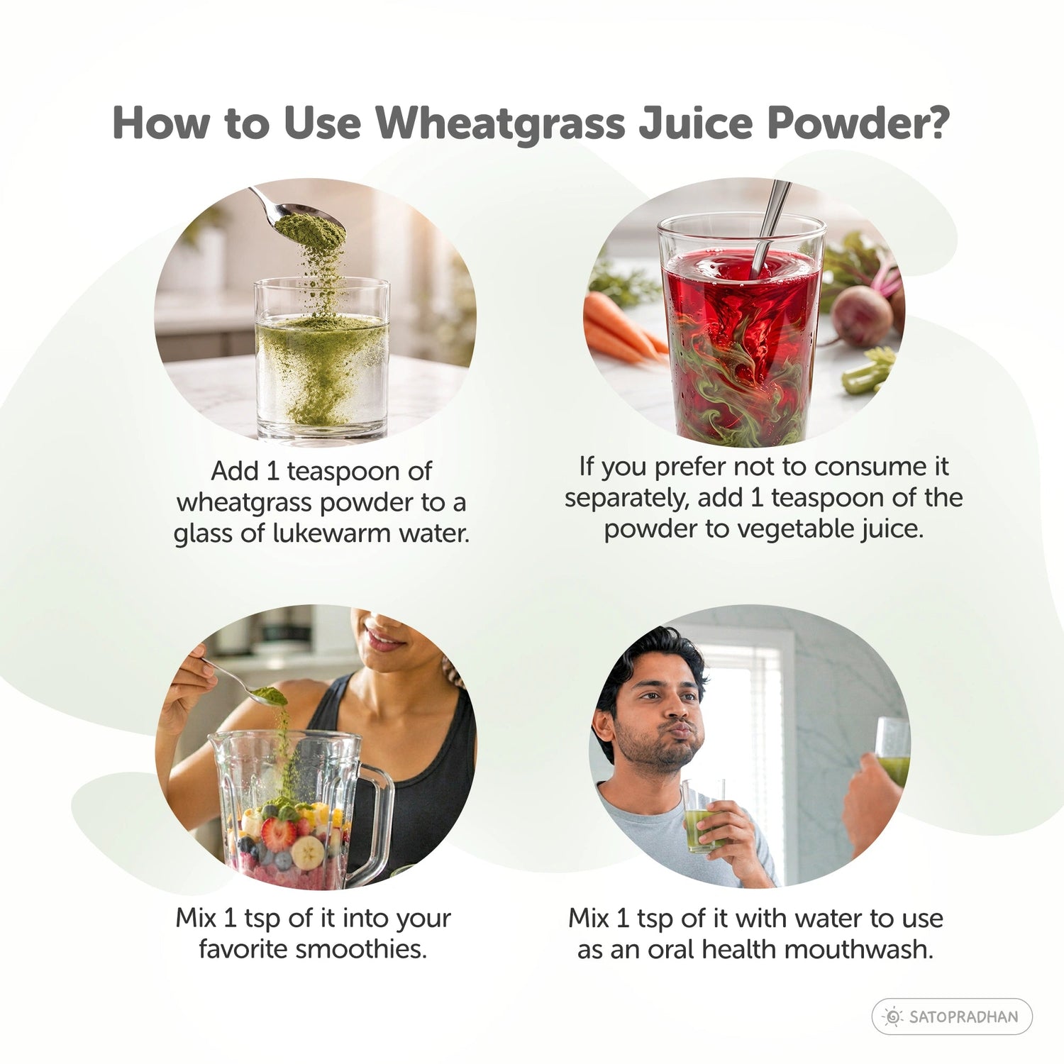 Wheatgrass Juice Powder 100g - Made from Organic Wheatgrass Shoots grown using Sharbati Wheatberries - Gluten-free - Satopradhan