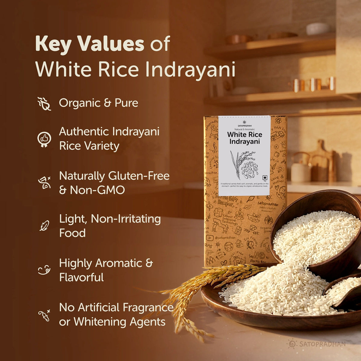 White Rice Indrayani – Choose from 800g or 4.8kg – Organic, Natural & Aromatic - Light & Easy-to-Digest Polished Short-Grain White Rice - Satopradhan