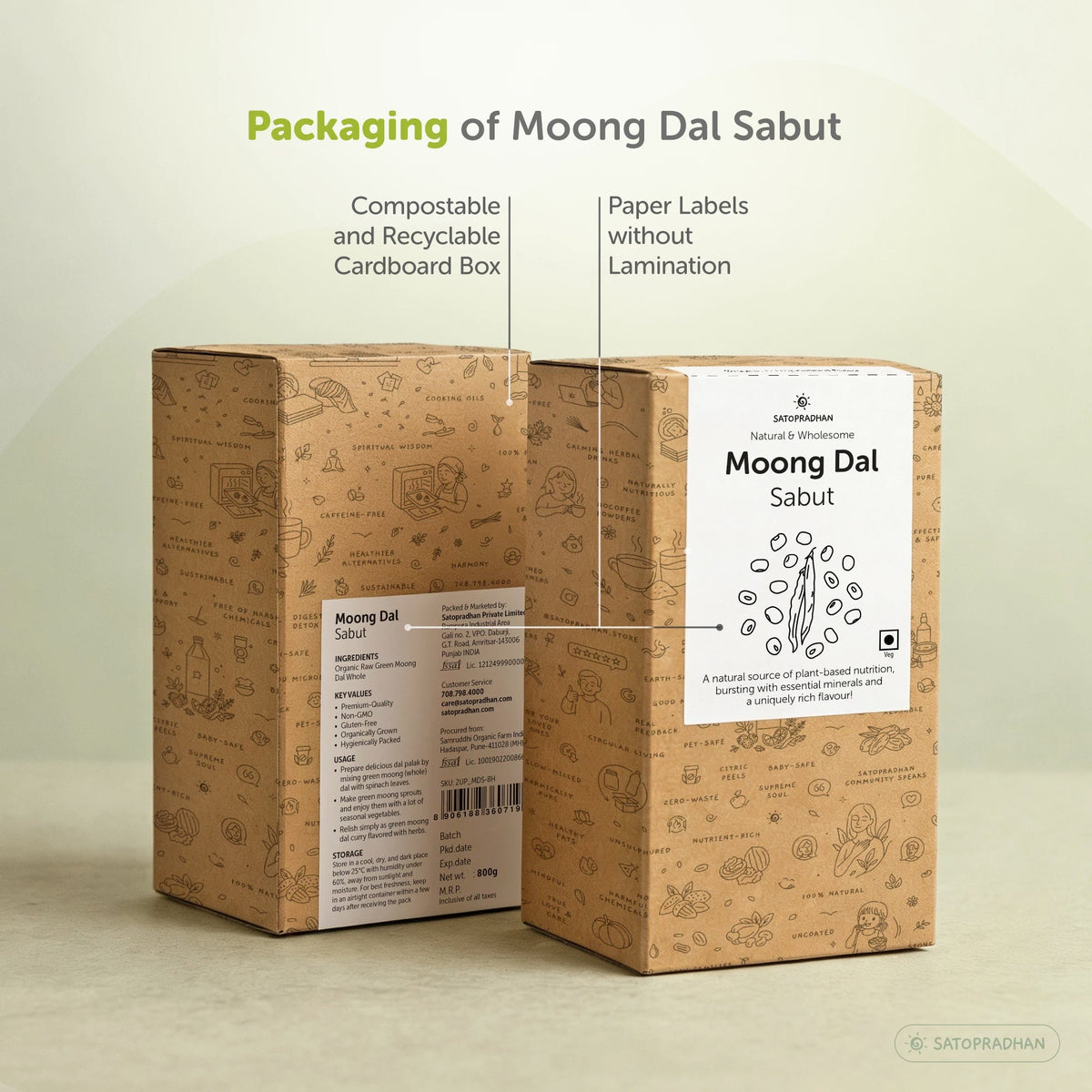 Whole Green Moong (Sabut) 800g – Organic, Desi, Unpolished - Satopradhan