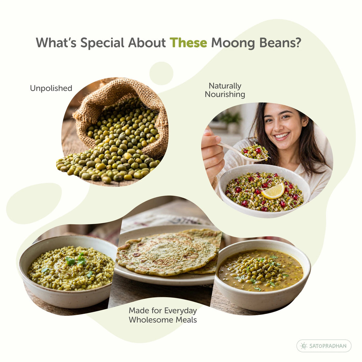 Whole Green Moong (Sabut) 800g – Organic, Desi, Unpolished - Satopradhan