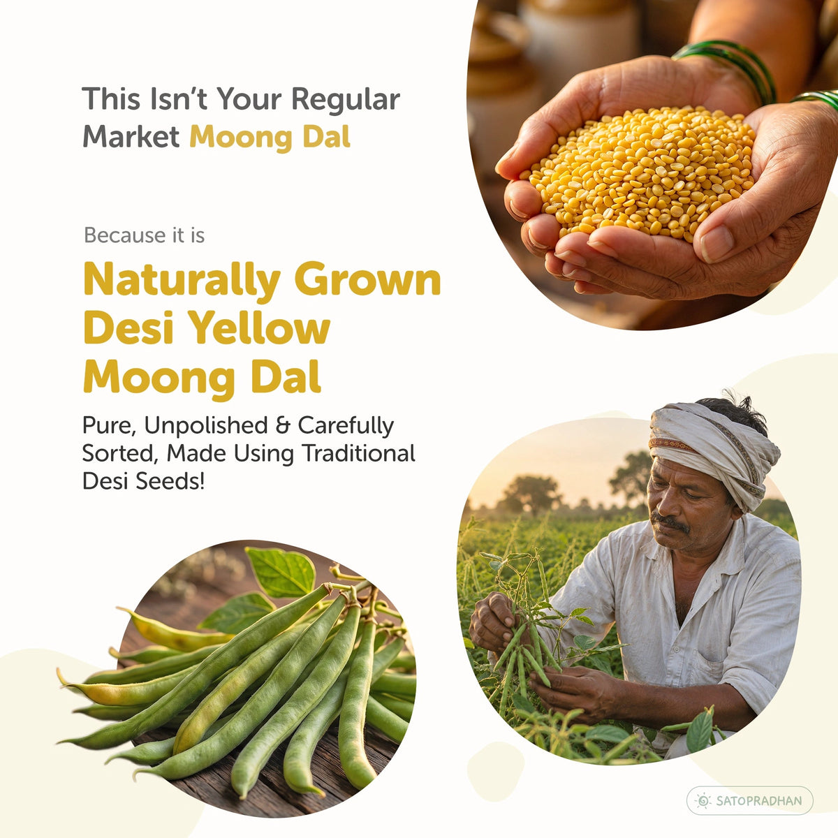 Yellow Moong Dal (Dhuli) 800g – Organic, Unpolished, Chemical-Free – Premium Quality Split Moong Dal - Satopradhan