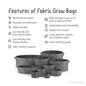 16"x14" Round Dark Grey Fabric Grow Bag - Single | Unique, Elegant & Lightweight planter with Great stitching quality - Satopradhan