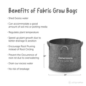 24"x18" Round Dark Grey Fabric Grow Bag - Single | Premium Quality planter with Firm Handles - Stitched using Breathable & Washable Non-woven Fabric - Satopradhan