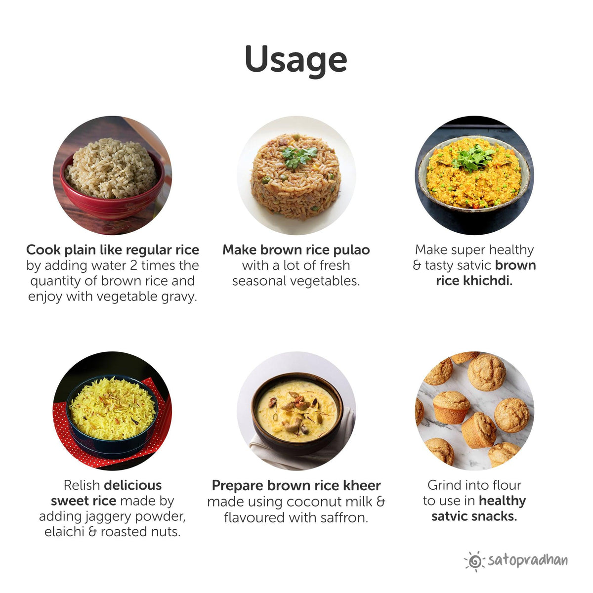 Brown Rice Indrayani 800g/4.8kg - Organic Purely Natural, Unpolished & Hand Pounded Sticky Rice | Ideal for preparing Khichdi, Dosa, Cheela & Porridge - Satopradhan