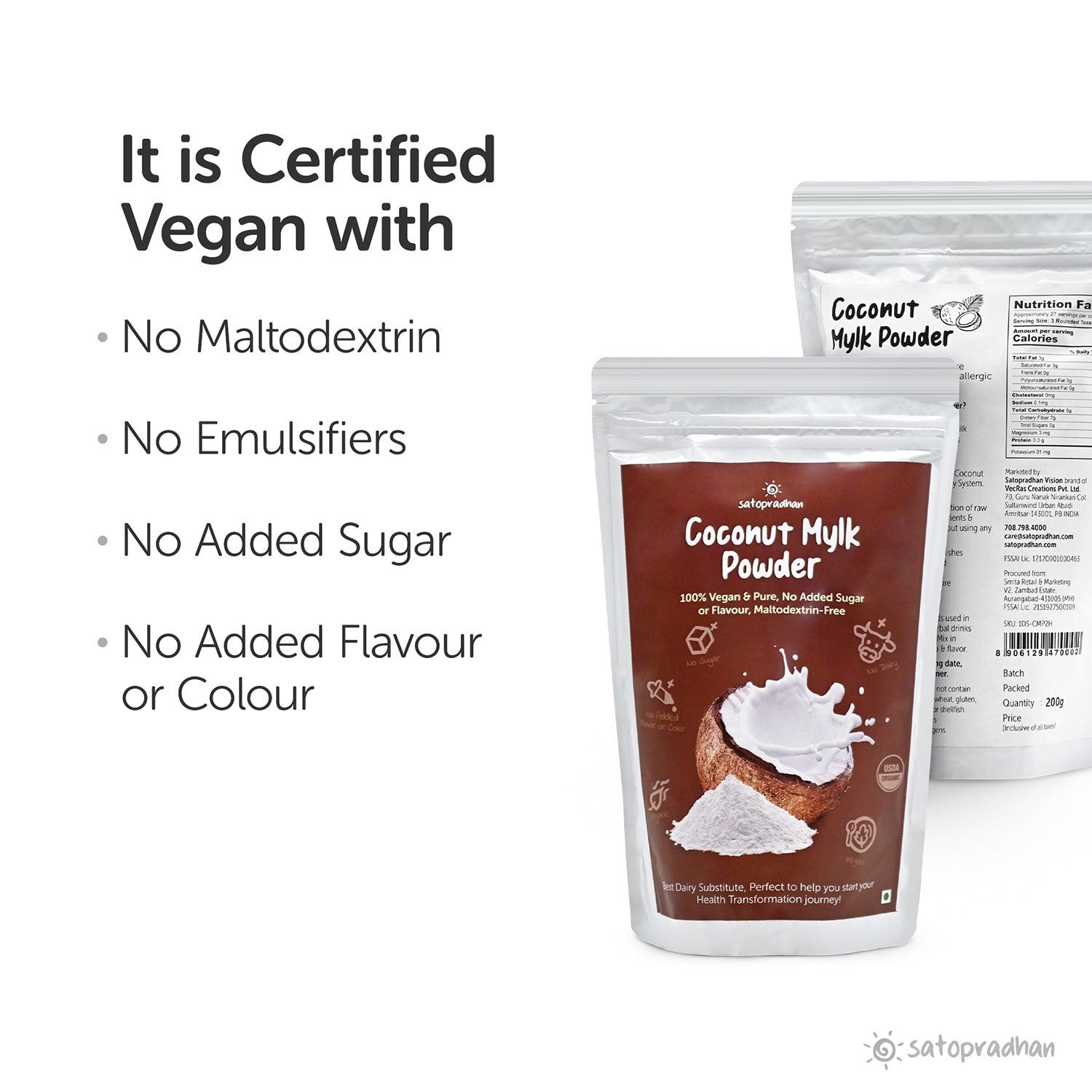 Coconut Mylk Powder 200g -100% Vegan & Pure | No Added Sugar or Flavour | Maltodextrin-Free. - Satopradhan