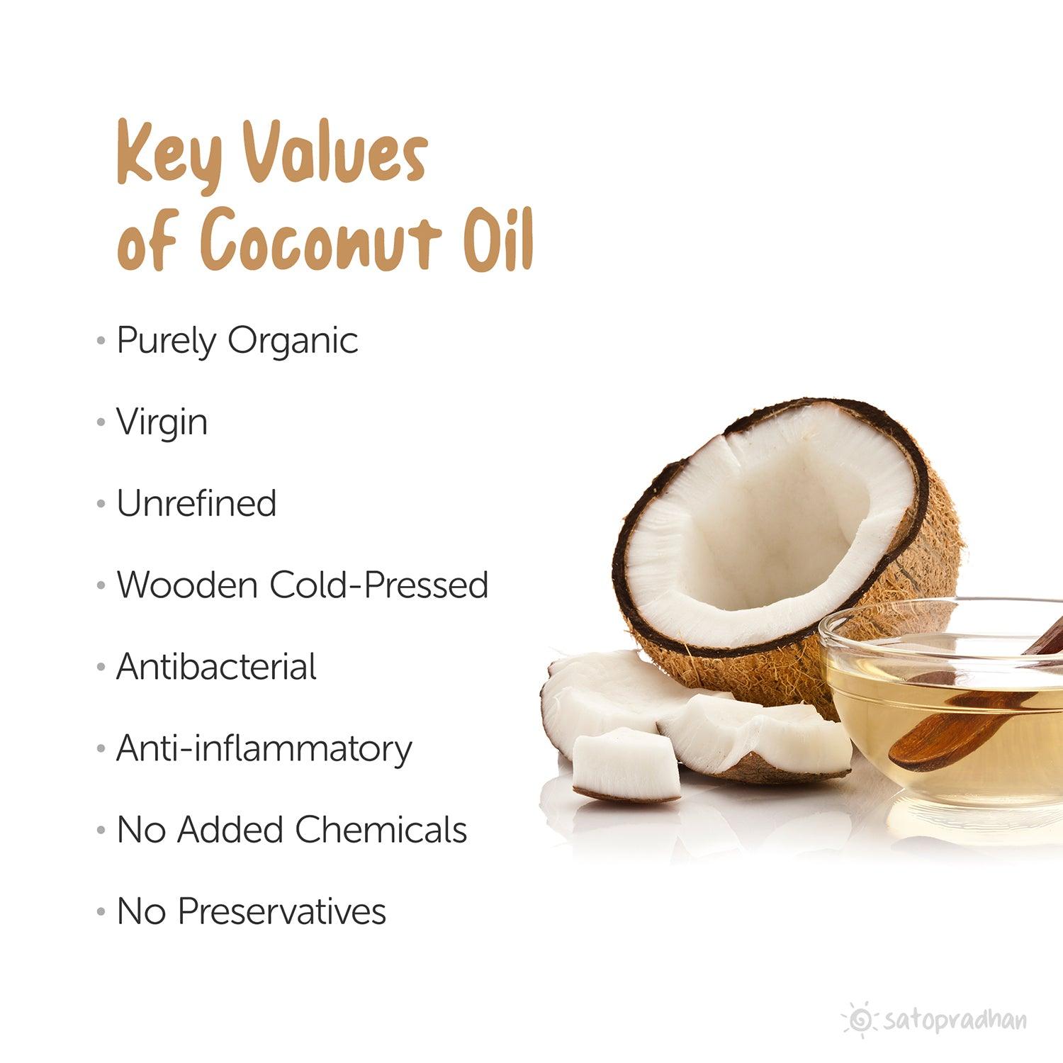 Coconut Oil - 100% Organic, Virgin & Wooden Cold-pressed 1000ml Multipurpose Oil Without Chemicals in a Reusable Glass Bottle (Kachi Ghani) - Satopradhan