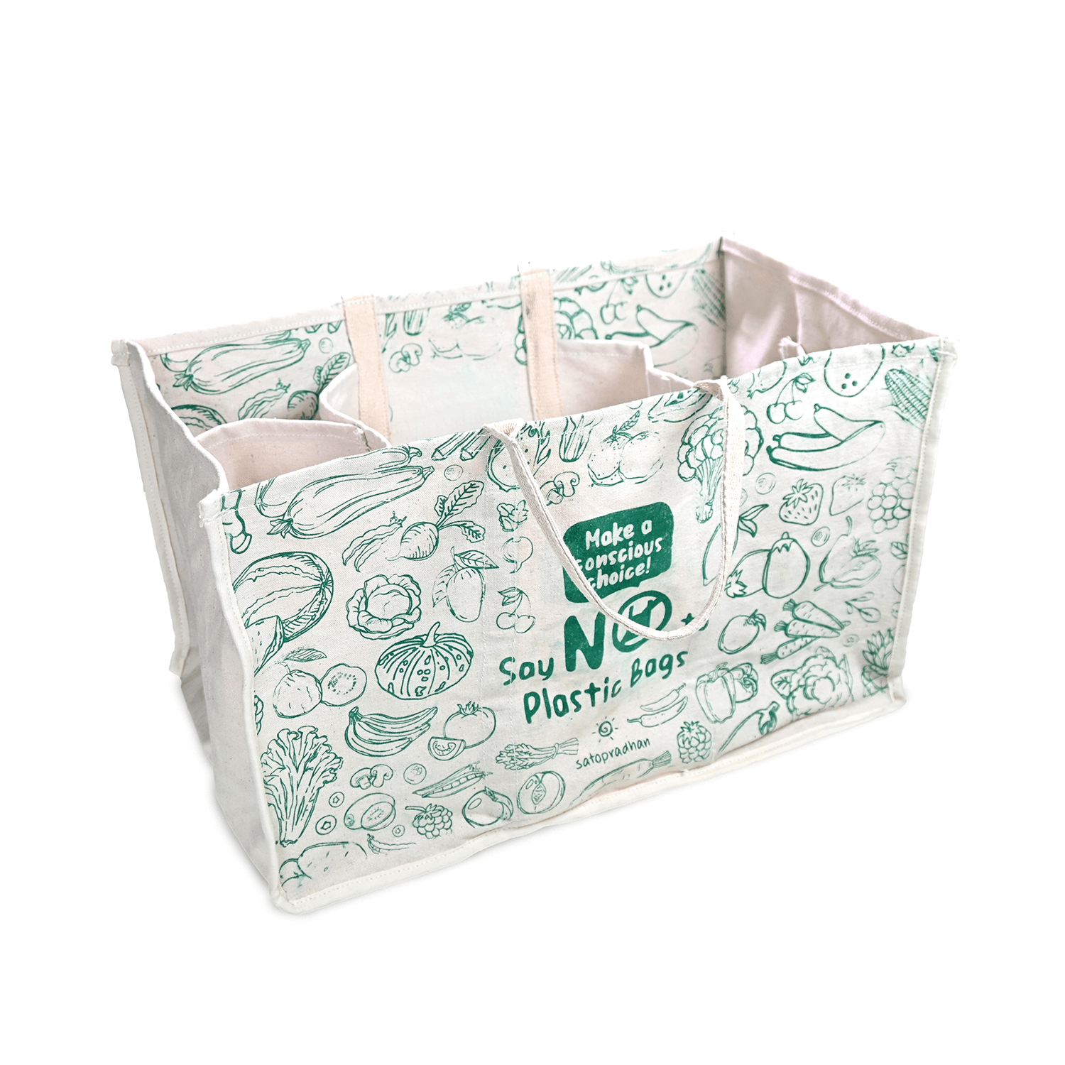 Grocery Bag made with Heavy Duty Canvas Cloth - Thoughtfully designed, reusable shopping bag with two printed sides - Satopradhan
