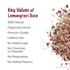 Lemongrass Rose Tea without Stevia 50g-Organic & Naturally Shade Dried Blend - Sugar free & Caffeine free without Preservatives or Artificial Flavours - Satopradhan