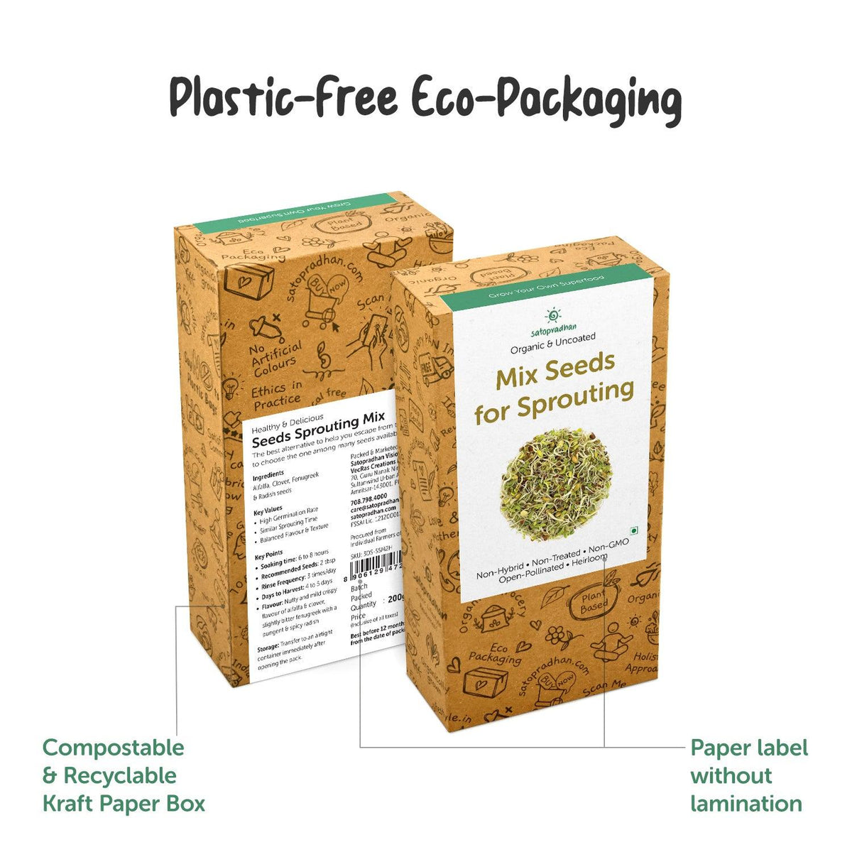 Mix Seeds for Sprouting 200g - A unique & delicious blend of Alfalfa, Clover, Fenugreek & Radish seeds | Organic Sprouting Mix - Satopradhan