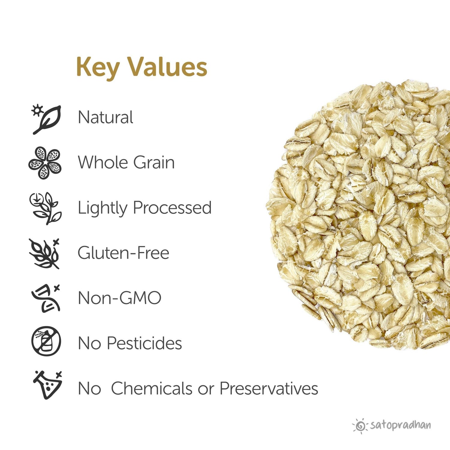 Oats Rolled - Old Fashioned in 600g pack - Organic, Gluten-free & Wholesome - Superior Quality Grains without Preservatives - Satopradhan