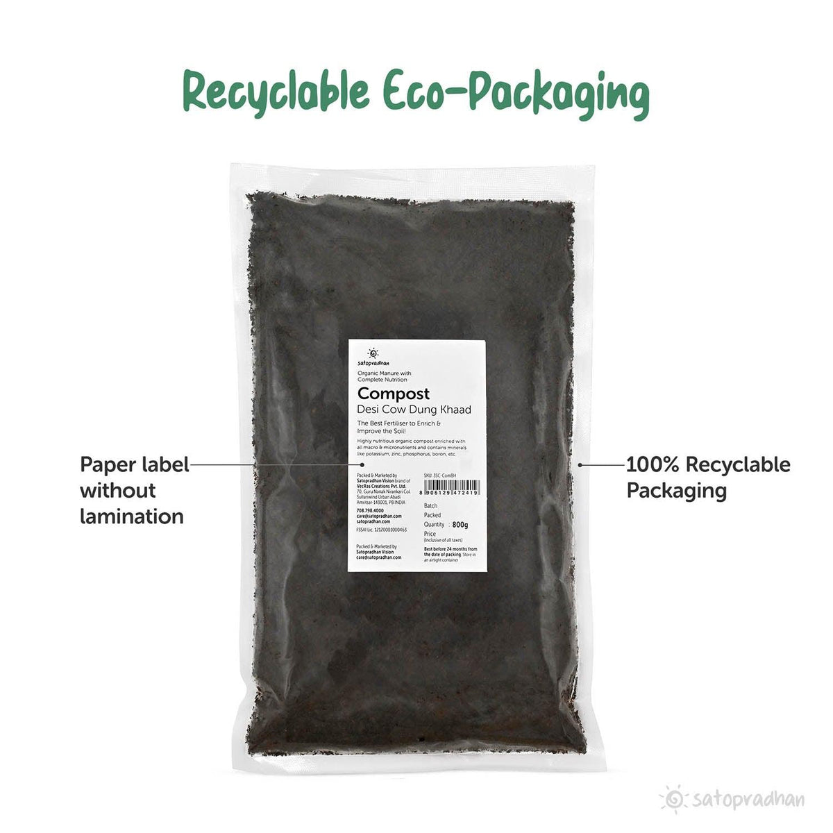 Organic Compost - 800g | Enriched Desi Cow Dung Manure with Beneficial Microbes & Essential Minerals - Satopradhan