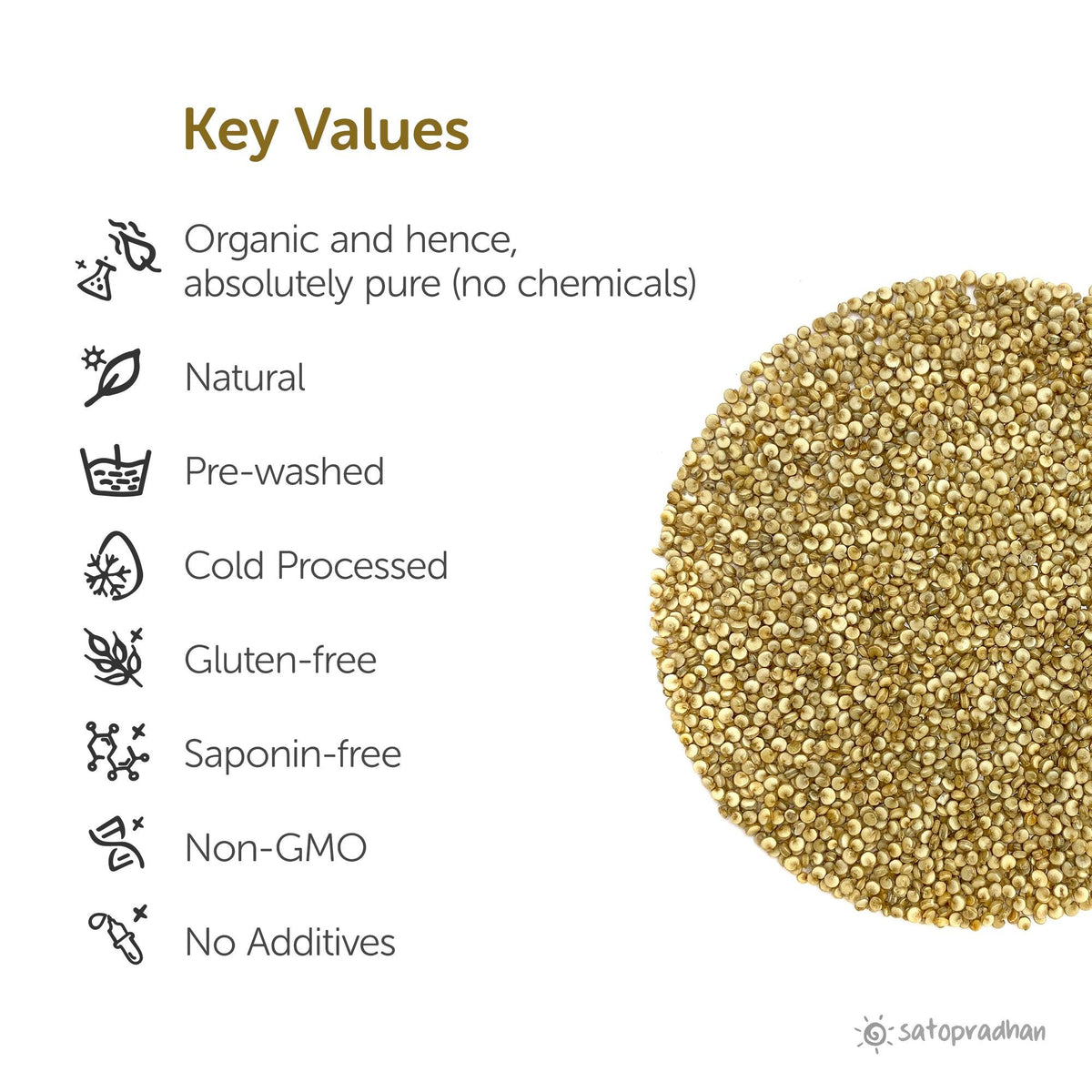 Quinoa White - Organic & Wholesome 800g – Saponin-free – Premium Quality Unrefined Grains without Preservatives - Satopradhan
