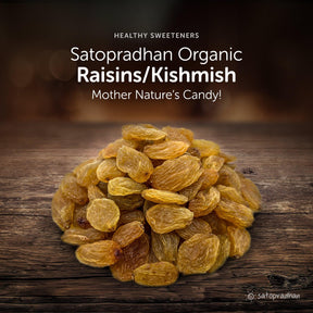 Raisins Golden - Dried Grapes, Kishmish 200g - 100% Organic & Natural Sweetener with No Sugar, Artificial Flavours/Colors or Chemical Preservatives - Satopradhan