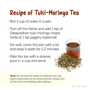 Tulsi Moringa Tea Recipe Key Values - Organic & Naturally Shade Dried Blend 50g - Sugar free & Caffeine free without Preservatives or Artificial Flavours